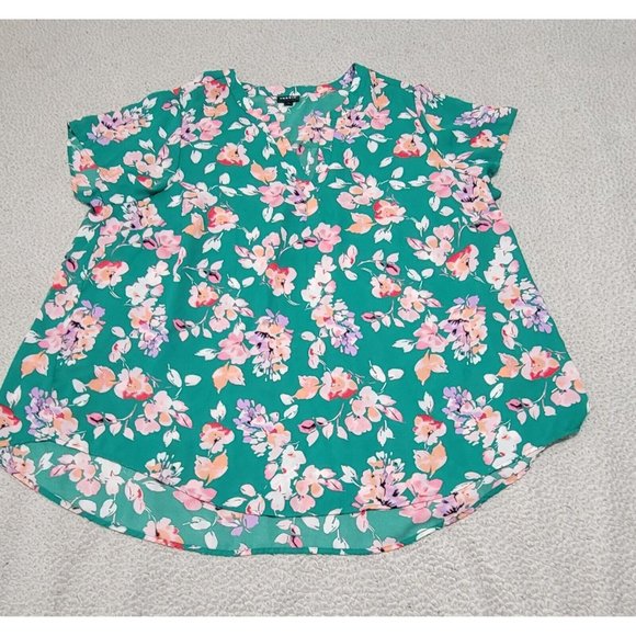 Torrid Womens Green Floral Print V Neck Top‎ Short Sleeve Blouse Plus Size 2 - Picture 3 of 10